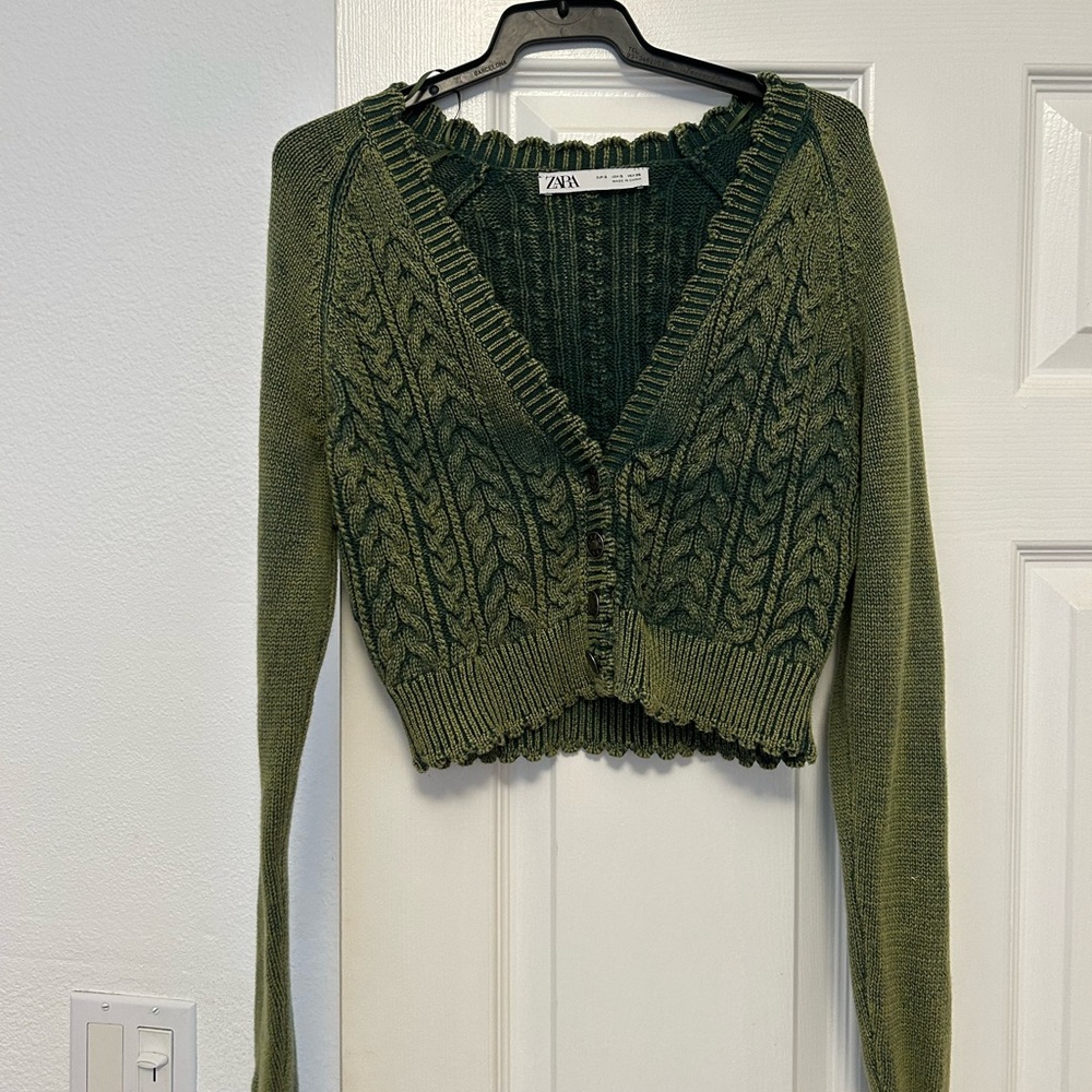 Zara Green Cropped Cardigan